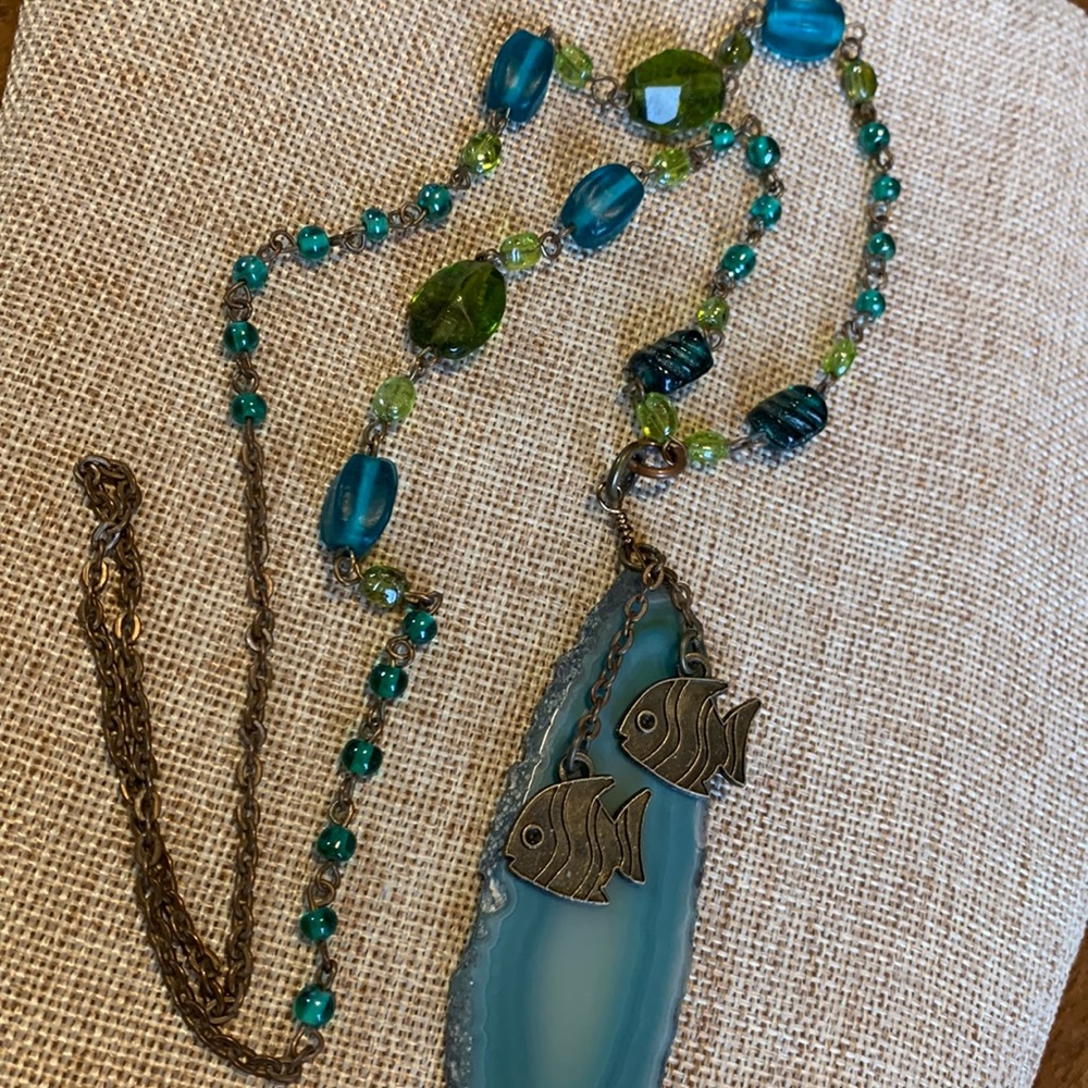 Boho Unique Agate Stone Fish Pendent Handmade